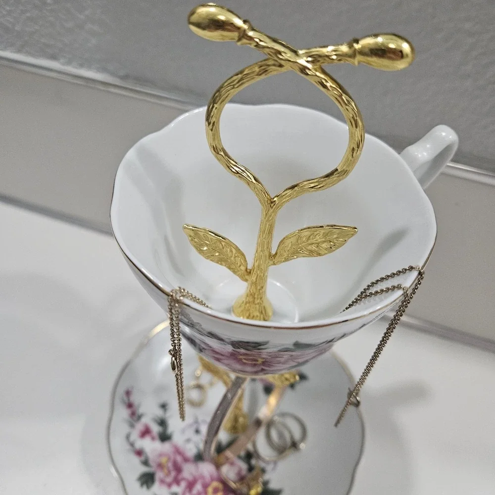 Vanity Trinket Jewelry 2 Tiered Tray Re-Purposed Teacup & Saucer